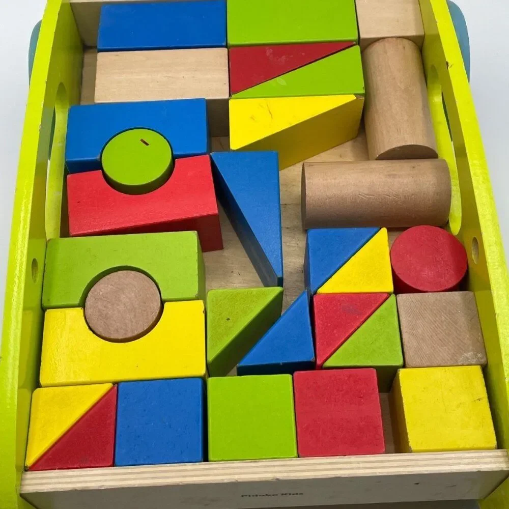 Wooden Block and Roll Cart 30 Blocks Pidoko Kids
